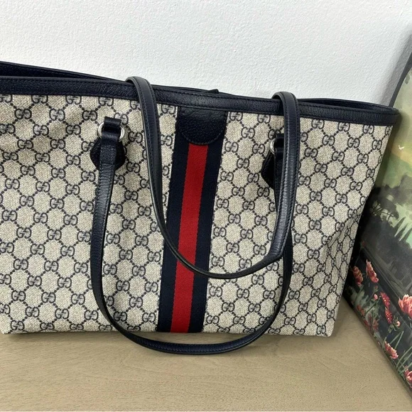 Gucci GG Supreme Monogram Textured Calfskin Web Medium Ophidia Shopping Tote - Picture 14 of 16